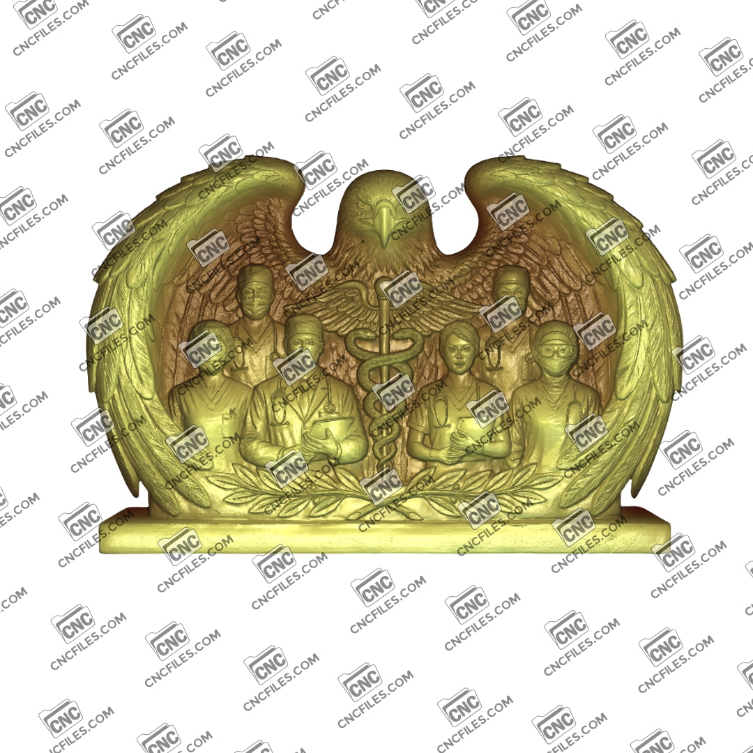 An image of a CNC file showing a “Wings of Service” design honoring medical teams, perfect for creating plaques, signs, or decorative pieces.