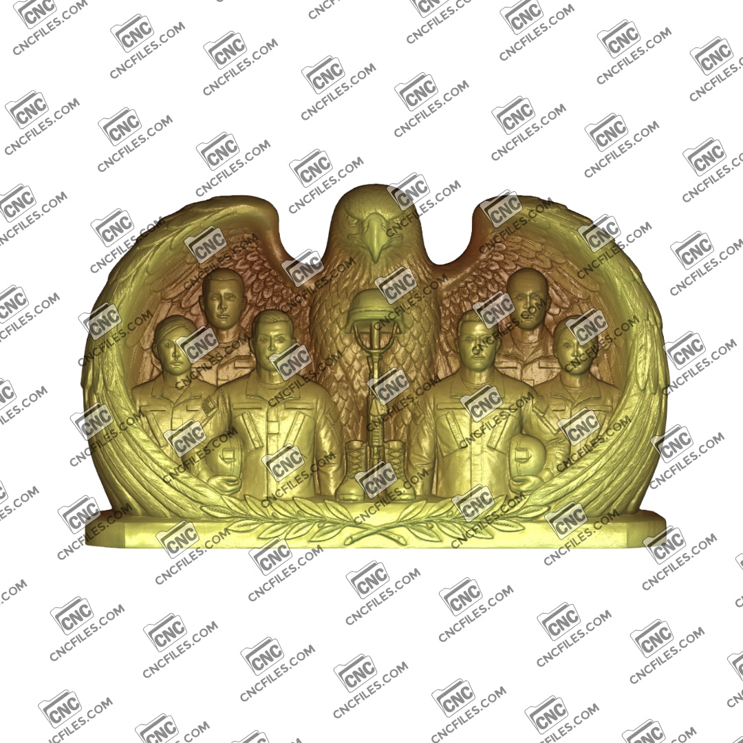 An image of a CNC file showing the "Wings of Service" military memorial designed as a commemorative piece honoring veterans and service members.