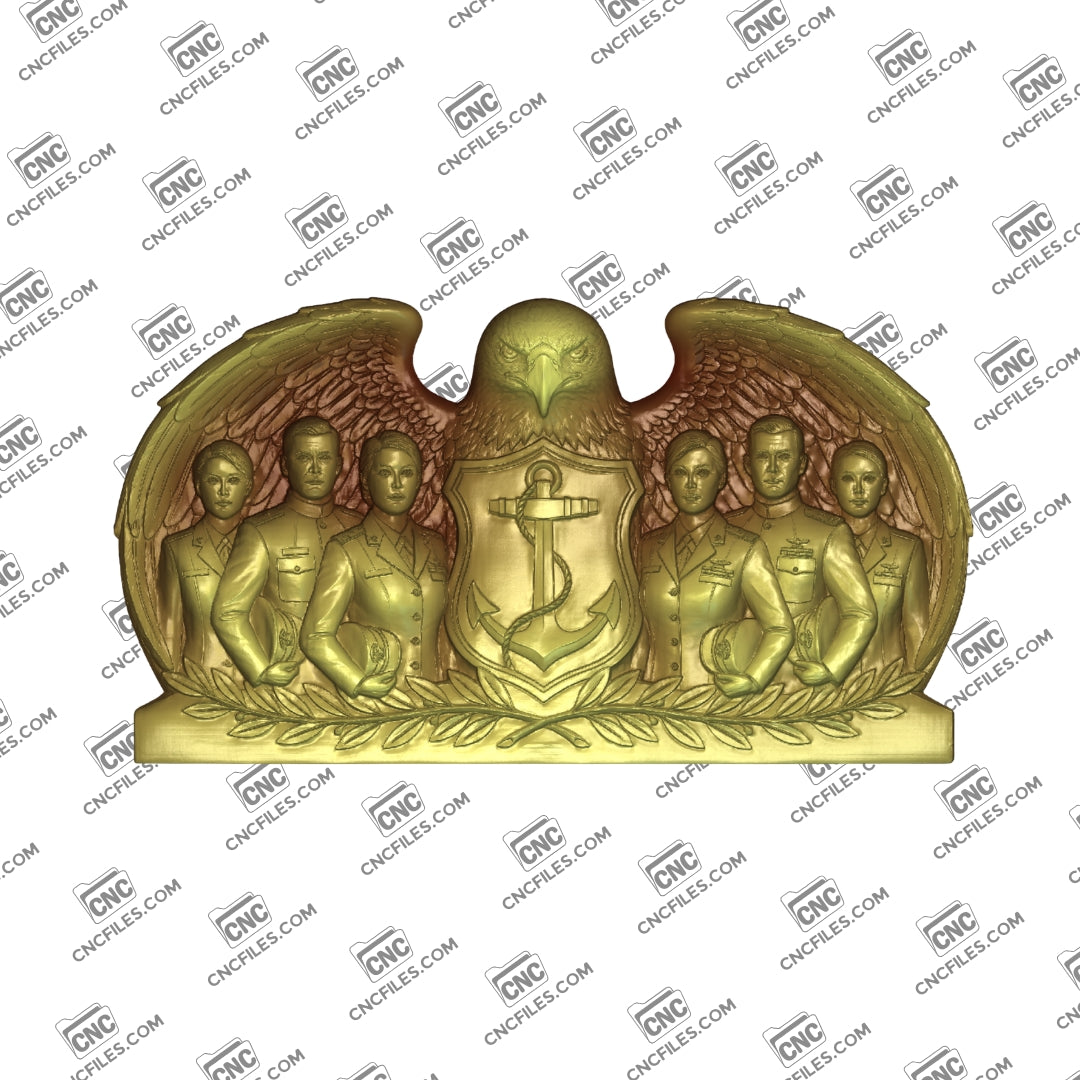 An image of a CNC file showing a “Wings of Service” design for Navy Officers, perfect for creating a detailed commemorative plaque or decorative piece.
