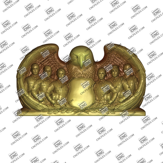 An image of a CNC file showing a Wings of Service design featuring police officers in a detailed emblem style for carving or engraving projects.