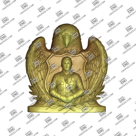 An image of a CNC file showing a Wings of Service Policeman design intended for creating a decorative or commemorative item related to law enforcement.