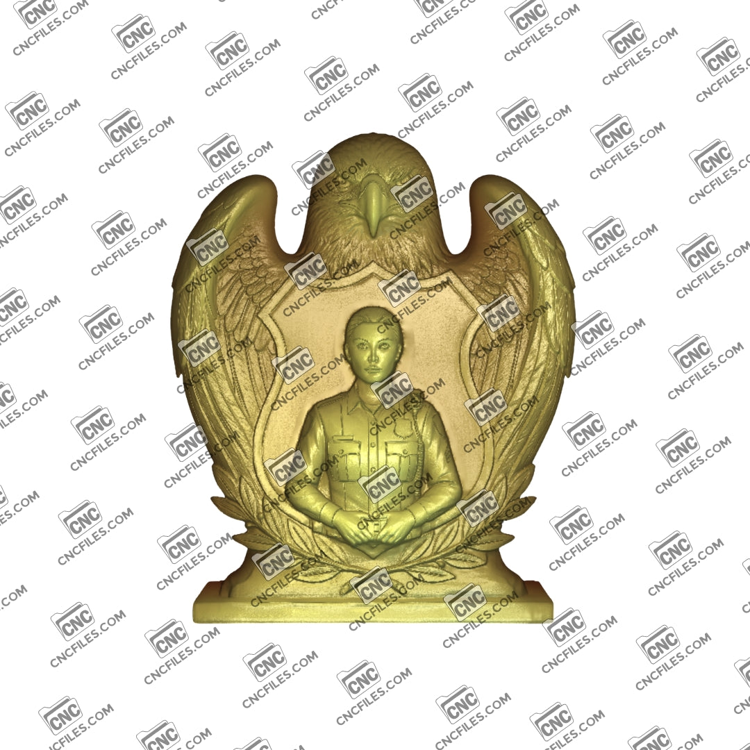 An image of a CNC file showing a “Wings of Service: Policewoman” design, perfect for commemorative or decorative purposes.