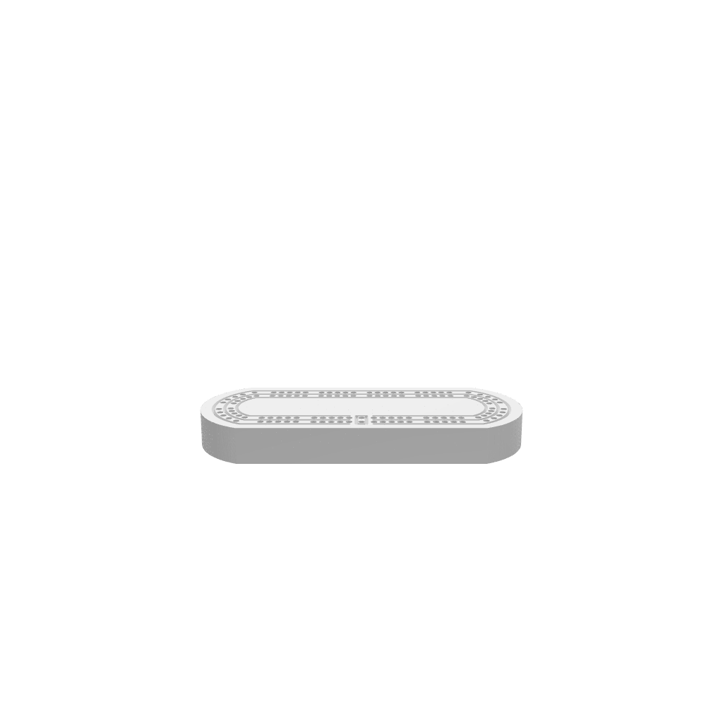 GLB of render file of the 2-person oval travel cribbage board, ideal for visualizing the finished product in 3D before production.