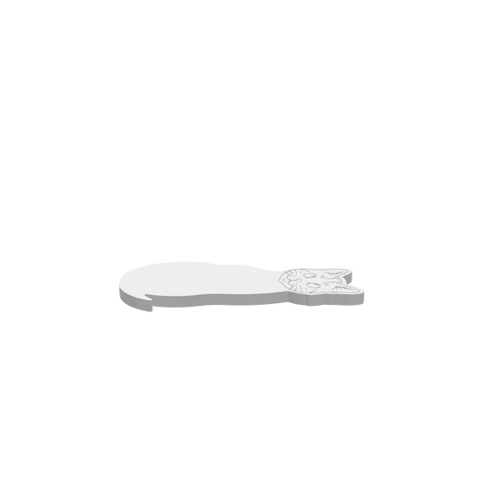 GLB of render file of a cat cheese board, displaying a 3D preview of the final product, simple shape, perfect for serving cheese or as a decorative kitchen board.