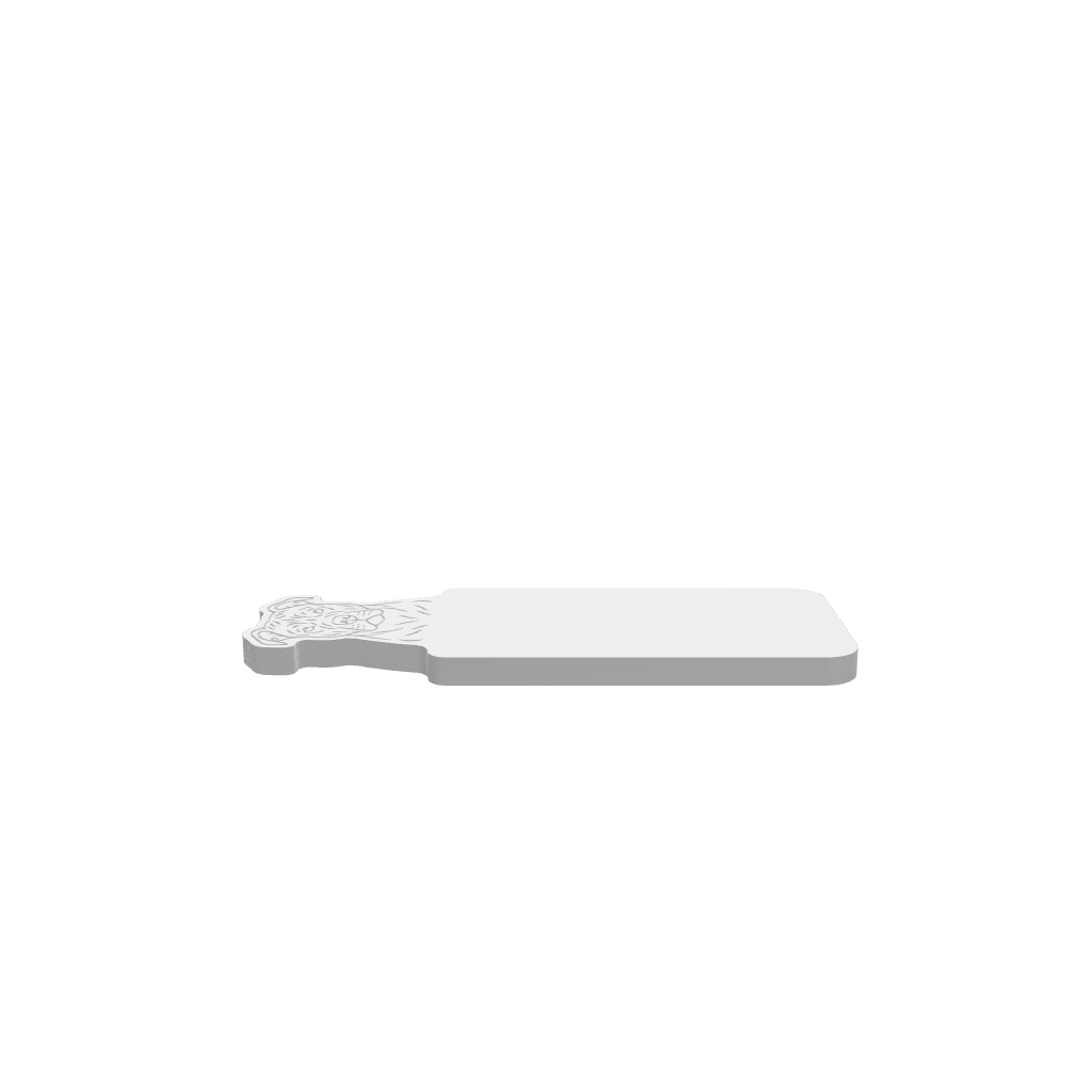 GLB of render file of a dog head cheese board, displaying the 3D shape and details for preview before production.