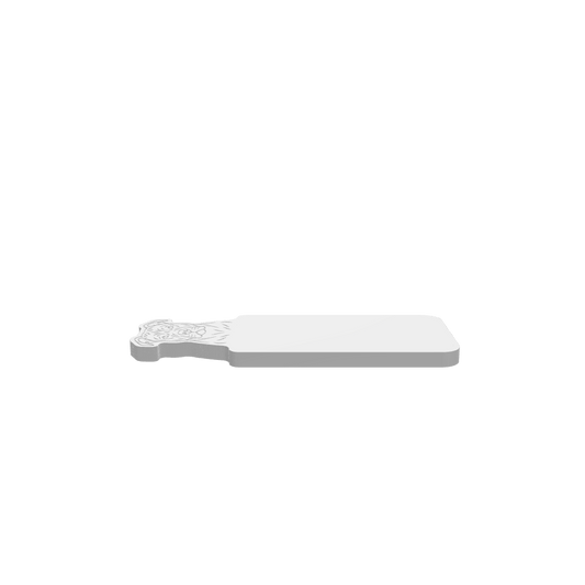 GLB of render file of a dog head cheese board, displaying the 3D shape and details for preview before production.