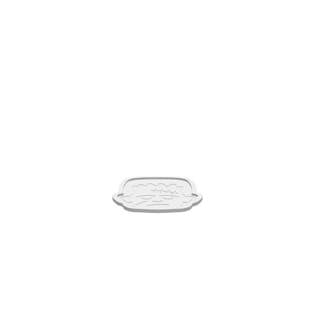 GLB of render file of a 3D model of Frankenstein’s monster Halloween tray, used for previewing the design before cutting or production.