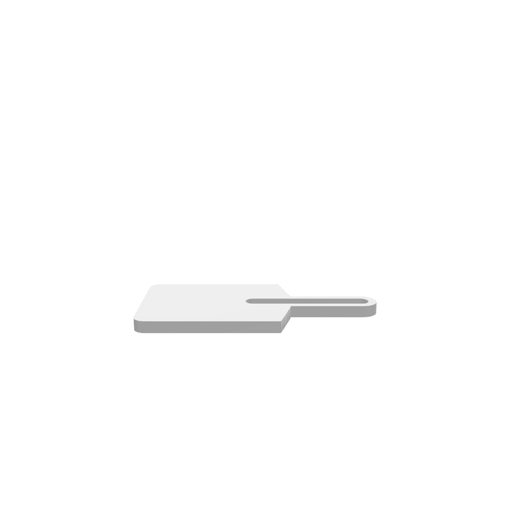 GLB of render file of a compact cheese board featuring a gap handle, perfect for serving cheese and snacks.