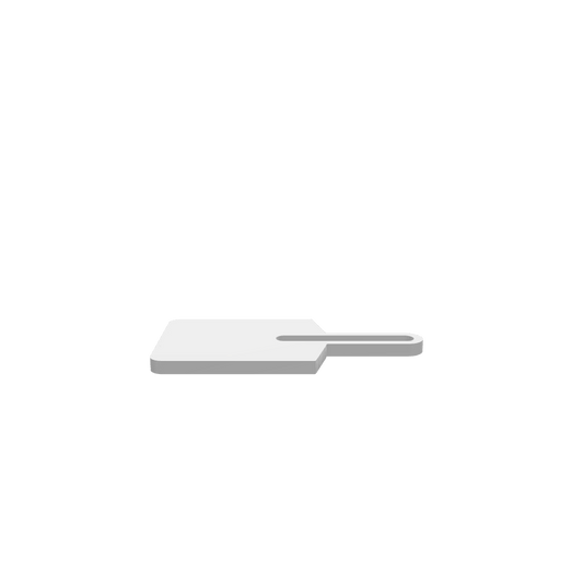 GLB of render file of a compact cheese board featuring a gap handle, perfect for serving cheese and snacks.