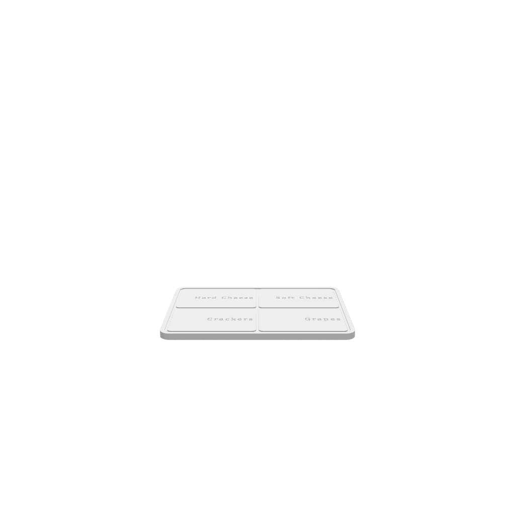 GLB of render file of a Giant 4 Quarter Cheese Board, displaying the 3D shape, smooth edges, and clear four-section layout for easy visualization.