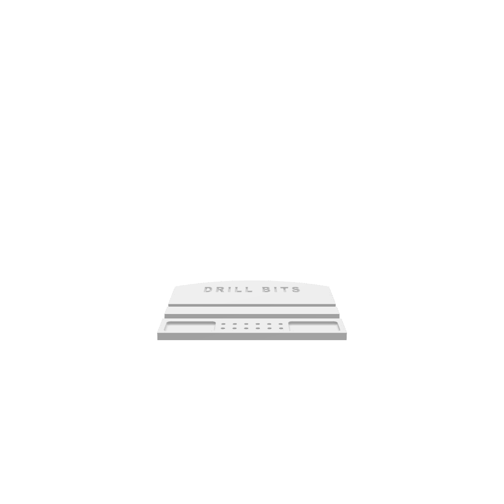 GLB of render file of a minimalist drill bit holder, perfect for visualizing or 3D printing a compact and tidy drill bit organizer.