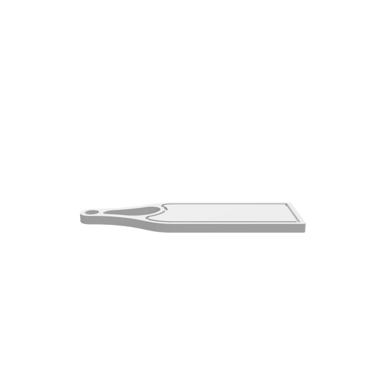 GLB of render file of a finished wooden cheeseboard displaying the natural wood grain and precision-cut recessed channel.