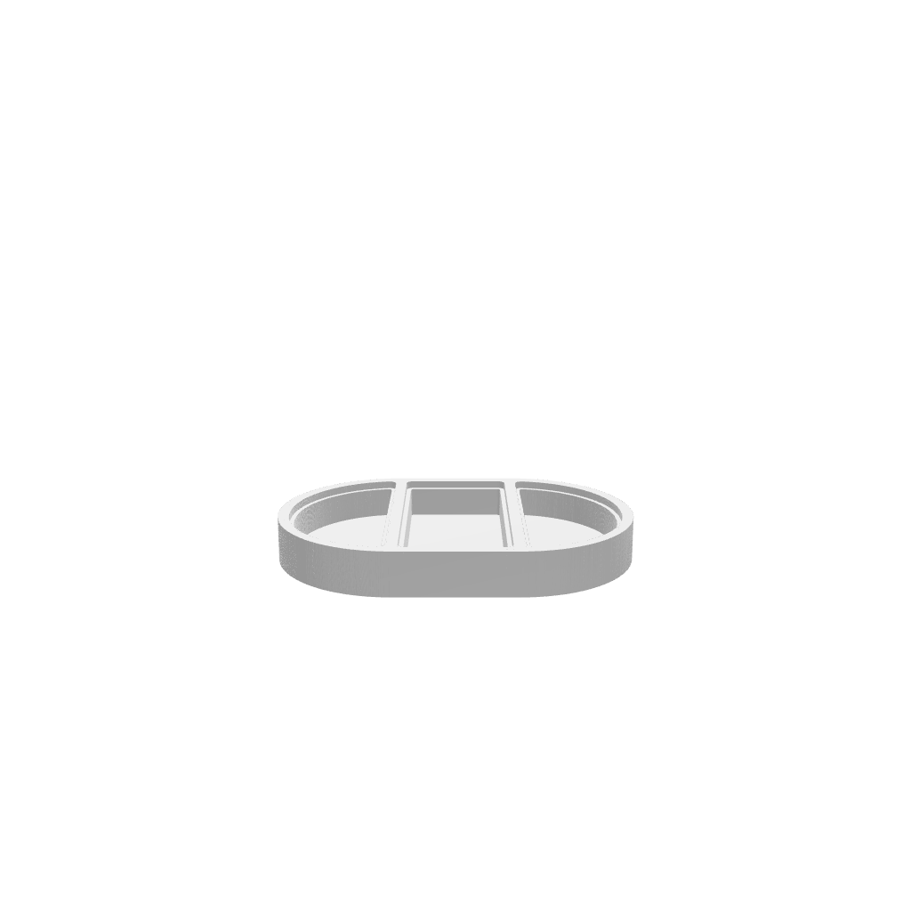 GLB of render file of a pill shape jewellery box with a clear acrylic lid, perfect for storing rings, earrings, and small accessories in a modern, minimalist style.