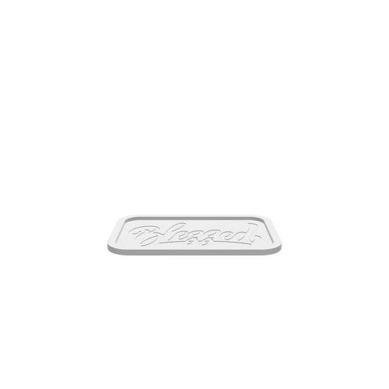 GLB of render file of a 3D rectangular Thanksgiving tray featuring the word "Blessed."