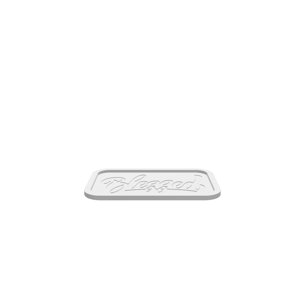 GLB of render file of a 3D rectangular Thanksgiving tray featuring the word "Blessed."