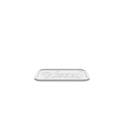 GLB of render file of a 3D rectangular Thanksgiving tray featuring the word "Blessed."