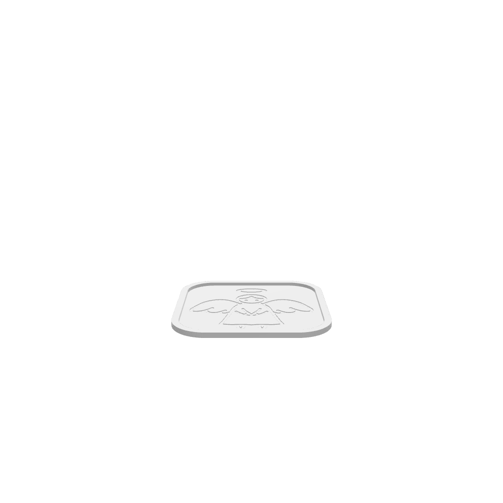 GLB of render file of a square tray featuring an adorable angel motif.