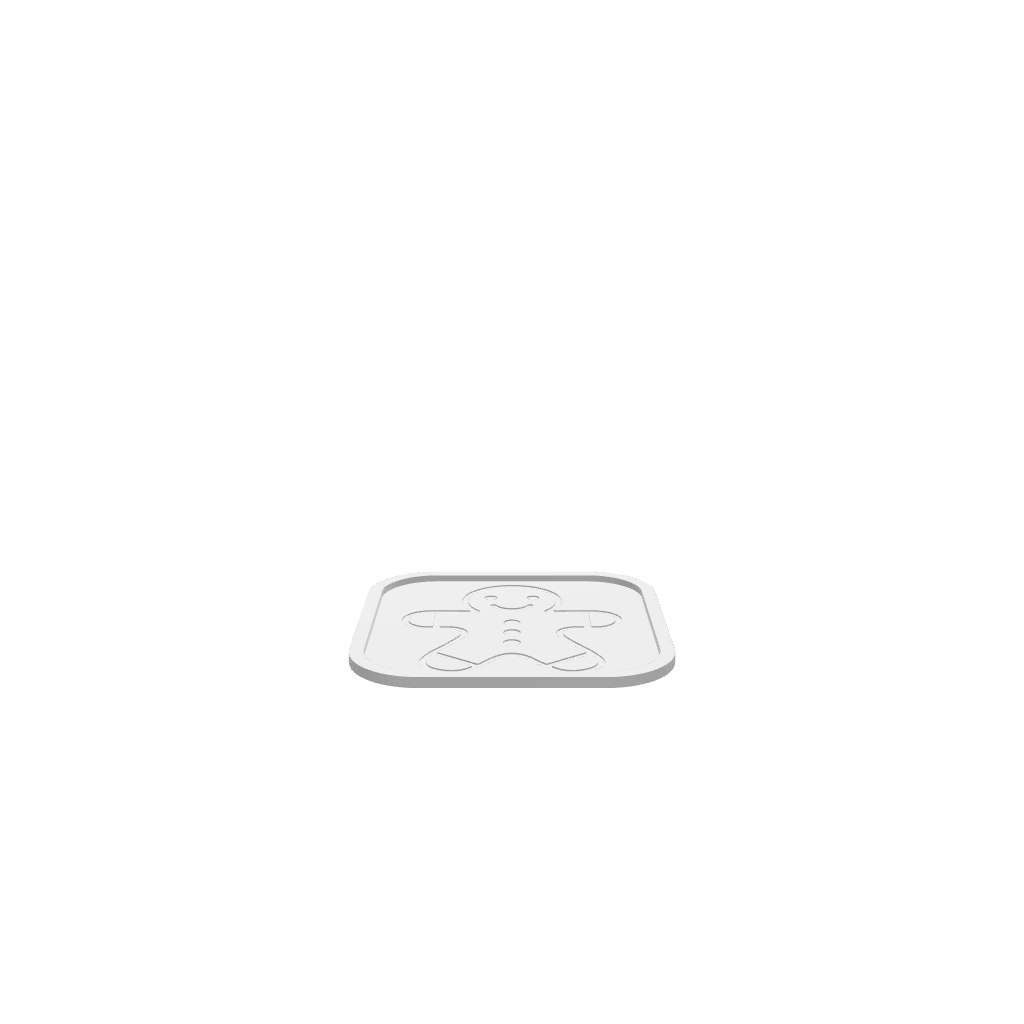 GLB of render file of a square Christmas tray featuring a gingerbread man, ready for 3D visualization or printing.