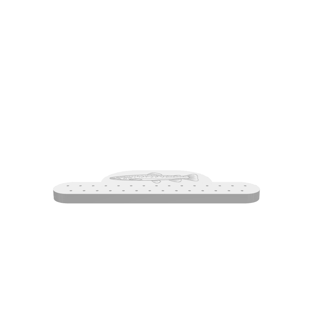 GLB of render file of a trout-shaped tie rack, ready for 3D viewing or digital design use.