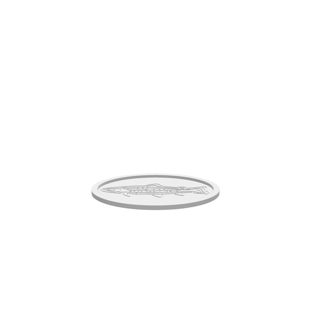 GLB of render file of the cartoon trout tray, ready for 3D viewing or digital mockups.